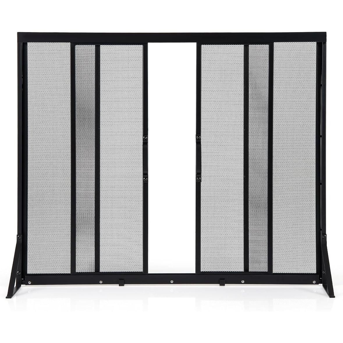 COSTWAY vonkenscherm met schuifdeuren, vrijstaand metalen haardscherm, vonkbescherming voor open haarden, zwart