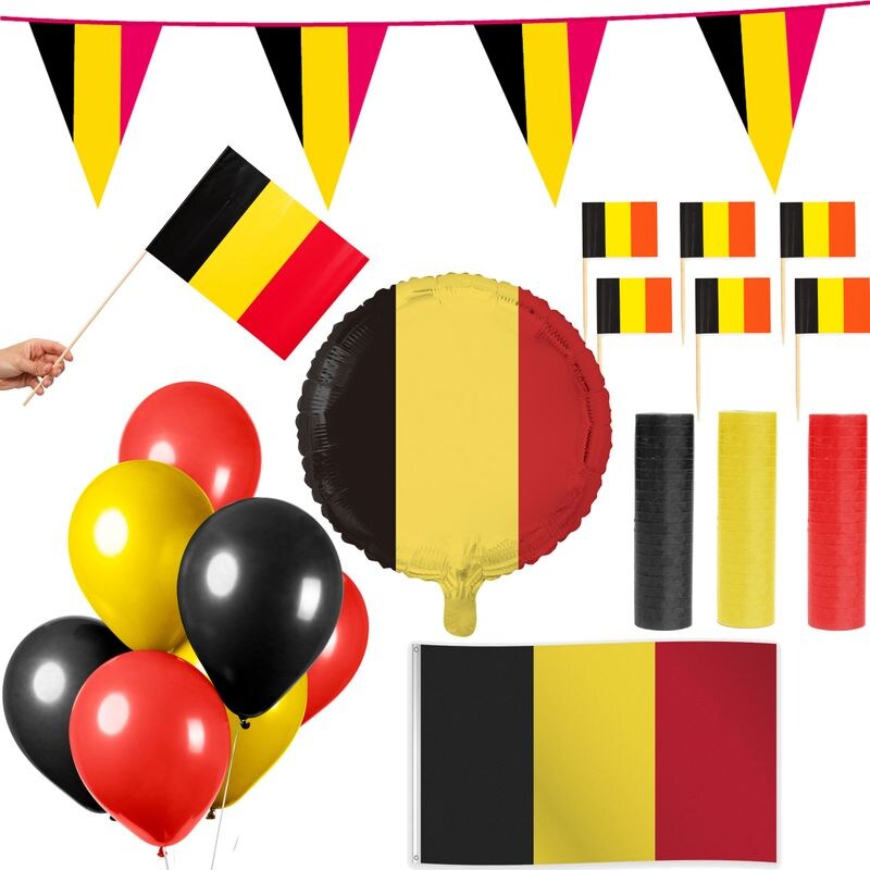 Belgien Party Deko Set 96 tlg. Partyset Partydeko schwarz rot gold Fussball EM WM