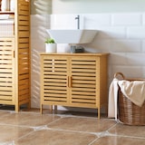 thumbnail of kleankin mueble bajo del lavabo de bambú con 2 puertas armario debajo lavabo de pie armario de baño de suelo 66x29x61,5 cm natural