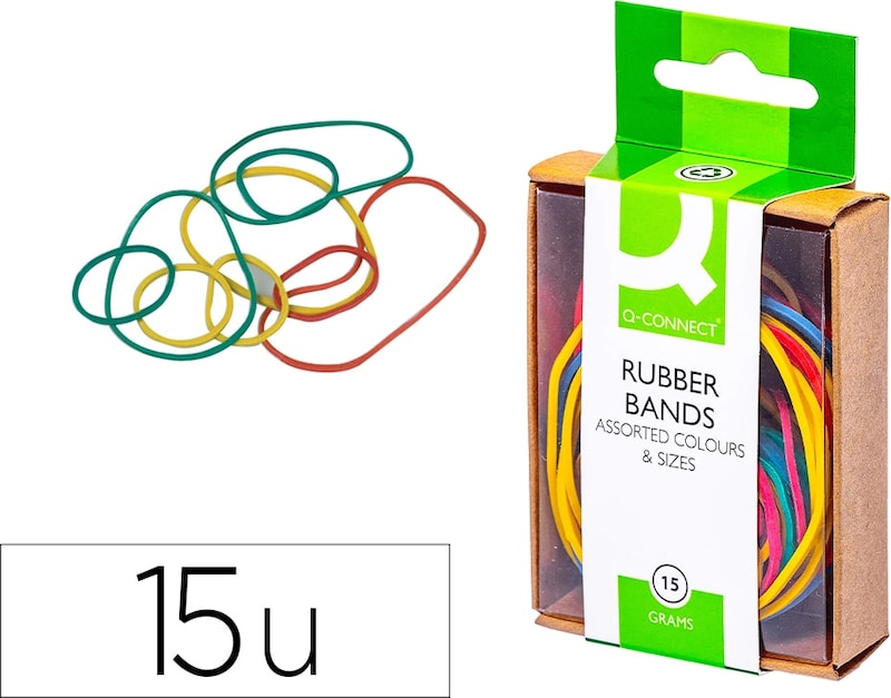 Elásticos em cores e tamanhos sortidos.