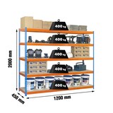 thumbnail of SimonRack Industrieel rek, 2000x1200x450 mm, 400 kg buigpunt, 5 houten legborden, garagerek, Blauw/Oranje/Hout- Ecoforte