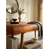 thumbnail of Sitzbank Ziegenleder / Massivholz Bank 117x51x38 cm im Retro Stil, 2er Polsterbank Flur, Gepolsterte Lederbank Esszimmer Braun, Kleine Bettbank