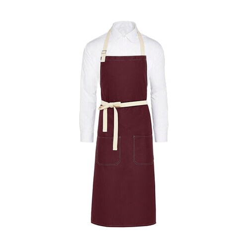 SANTORINI - Contrasted Bib Apron with Pocket: One Size / Burgundy