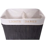 thumbnail of Wäschekorb HWC-C21, Laundry Wäschebox Wäschesammler Wäschebehälter, Bambus 2 Fächer 63x55x34cm 100l ~ dunkelgrau