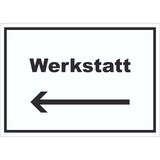 thumbnail of Werkstatt Schild mit Text Richtungspfeil links Handwerk Reparatur waagerecht A2 (420x594mm)