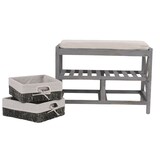 thumbnail of Schuhregal HWC-C48, Sitzbank Schuhablage, Shabby-Look Vintage 45x65x34cm ~ grau