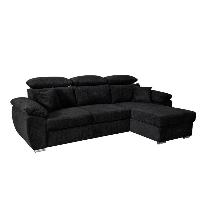 Canapé d'angle convertible et réversible en tissu noir Omega