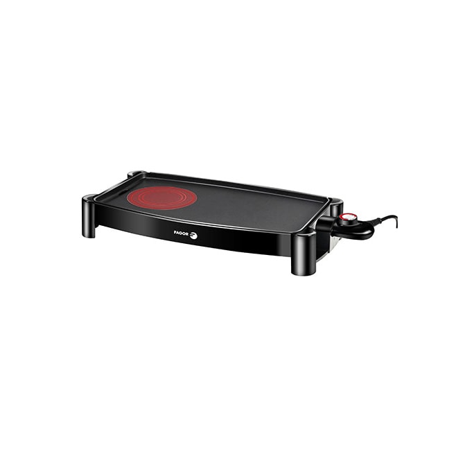 FAGOR - Plancha de cocina eléctrica de aluminio fundido 2200W de potencia. Regulador de temperatura y revestimiento antiadherente y zona HotZone.