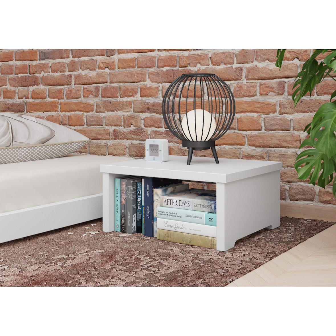 Nachtkästchen niedriger Nachttisch ohne Schublade Kiefer massiv Weiß 90.20-K15W