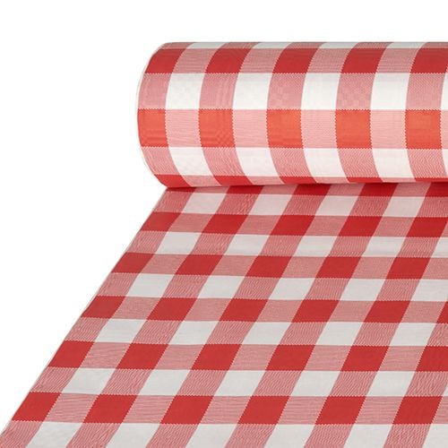 5 rollen papieren tafelkleed met damastmotief 50 m x 1 m rood Vichyruitje