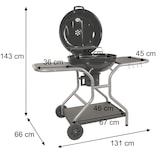 thumbnail of Barbecuetrolley HWC-N16, houtskool barbecue ketel barbecue tuinbarbecue met deksel drie schappen, staal email 143x131x66cm zwart