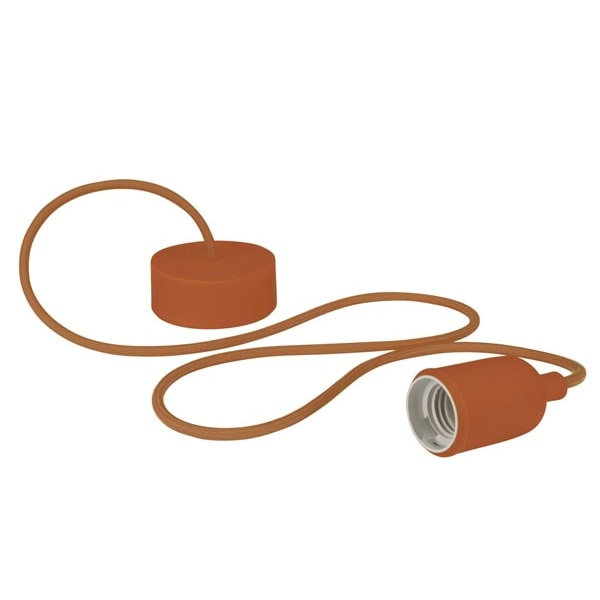 Suspension en silicone avec cordon textile, 100 cm, réglable en hauteur, E27, brun