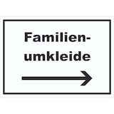 thumbnail of Familienumkleide Schild mit Text und Richtungspfeil rechts waagerecht A6 (105x148mm)