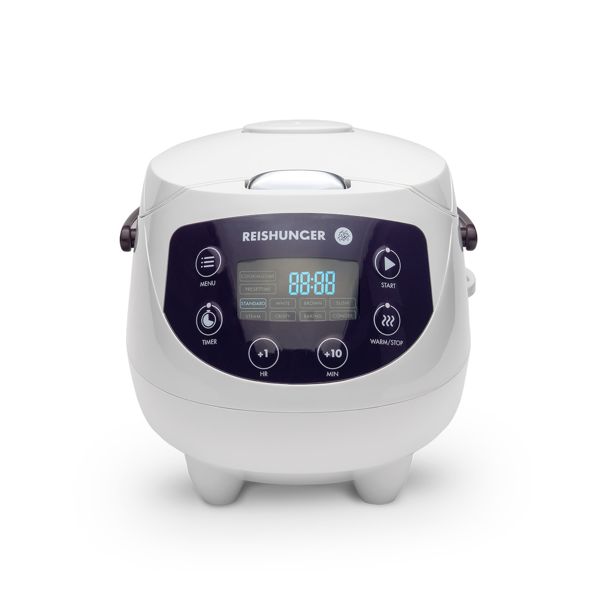 Reishunger Digitaler Mini Reiskocher und Dampfgarer, Weiß - Timer - kleiner Multikocher, 8 Programme, 7-Phasen-Kochtechnologie, 1-3 Personen