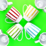 thumbnail of Split türkis 6er Set Kaffeebecher 300ml Porzellan-Tasse 6 Pers Streifen Kakao