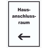 thumbnail of Hausanschlussraum Schild mit Text und Richtungspfeil links HAR hochkant A6 (105x148mm)