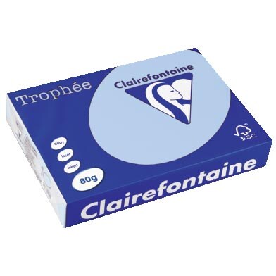 CLAIREFONTAINE Ramette de 500 feuilles papier couleur TROPHEE 80 grammes format A4 Bleu vif 1798