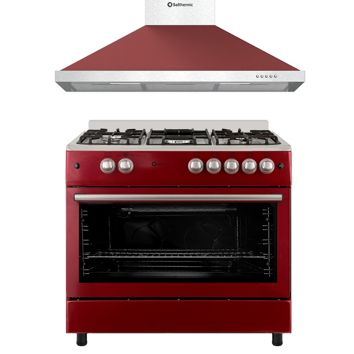 Solthermic® Combo Pack Cocina F9l50g2r Horno Panoramico + Campana Decorativa 8924 Roja 90