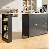 thumbnail of Stehtisch Barwagen drehbar Schwarz 203x39x106 cm mit Rollen 3 Schubladen 2 Türen Snackregal und Regalböden aus MDF für Küche Wohn Essbereich