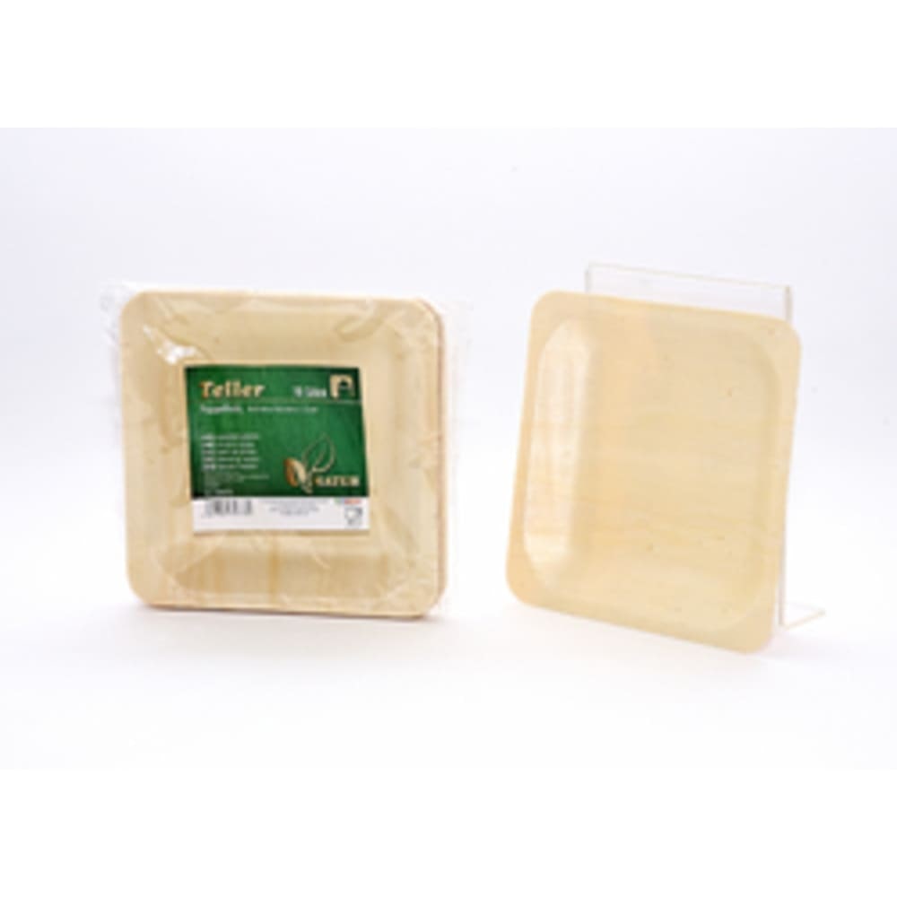 10er Set Pappelholz Teller – Naturbraune Holzplatten 145mm mit Einleger für Gastronomie & Haushalt