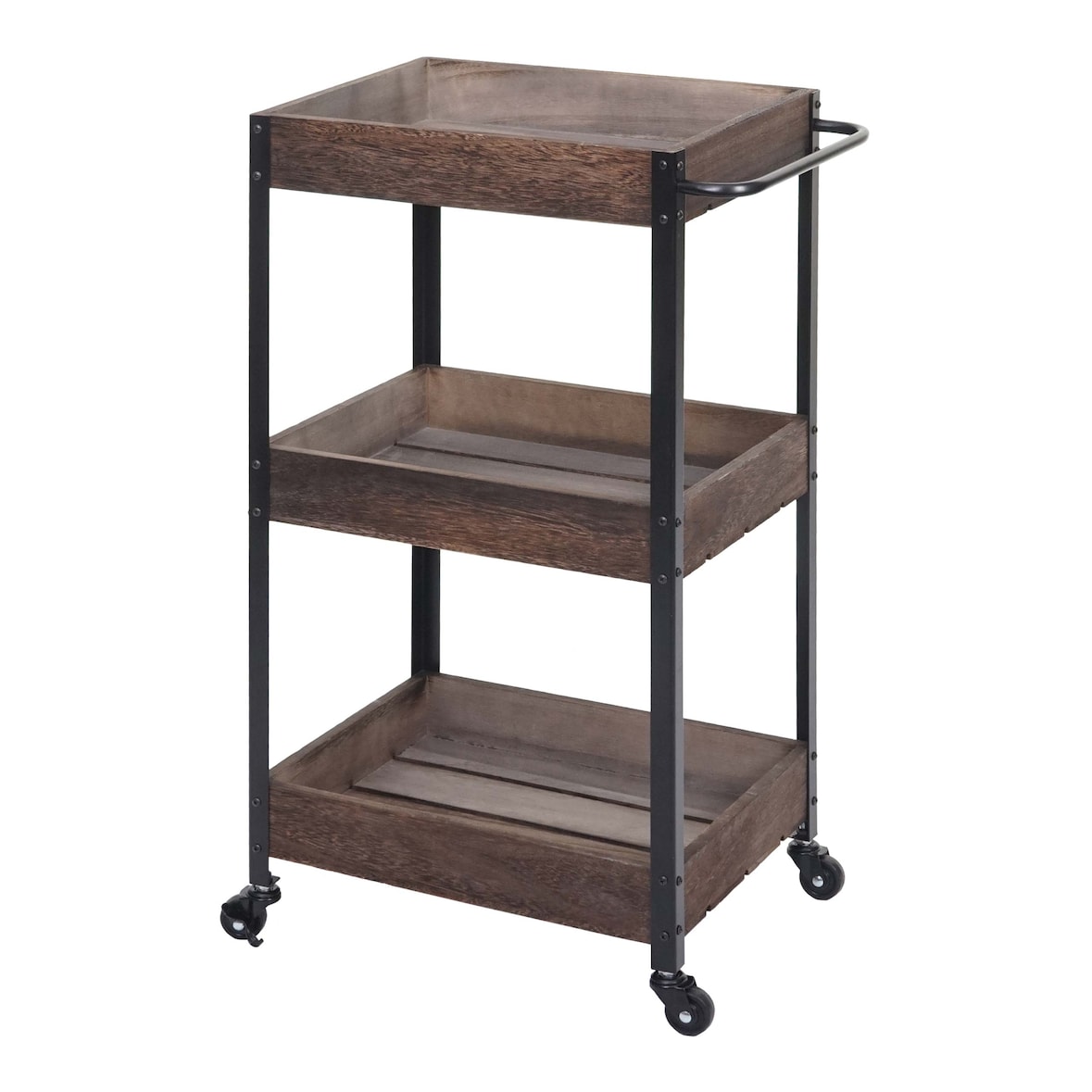 Servierwagen HWC-H22, Küchenwagen Barwagen Teewagen Beistellwagen Rollwagen, Massiv-Holz ~ shabby braun