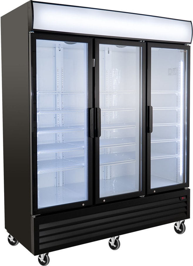 GastroHero Getränkekühlschrank ECO 1500 mit Klapptüren, LED-Leuchtaufsatz & Innenbeleuchtung, schwarz