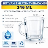 thumbnail of Theeglazen Set 8 Stuks 246 ml – Koffieglazen met Oor – Cappuccino / Latte Glazen – Transparant Glas