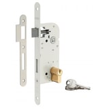 thumbnail of Serrure encastrable à cylindre pour porte d'entrée, axe 40mm, bouts ronds, cylindre 30x30mm, blanc, 3 clés - THIRARD
