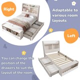 thumbnail of Einzelbett 90x190 mit Stauraum-Schubladen, Kopf- und Fußregal, Massivholzgestell, platzsparend, modernes Design Weiß+Eichefarben