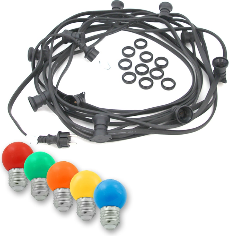 Illu- Party Garten Außenlichterkette 40x E27 bunte LED Kugellampen 40m