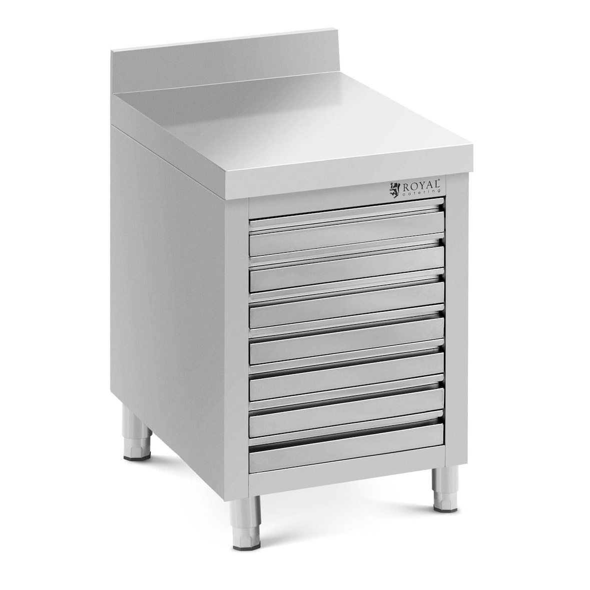 Royal Catering - RVS keukenkast met lades - 50 x 70 cm - 185 kg - 7 lades voor pizzadeeg - met achteropstand -