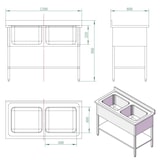 thumbnail of Lavello in acciaio inox con base 120 x 60 x 90 cm - 2 vasche al centro