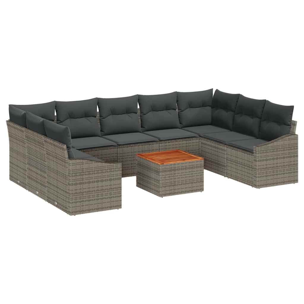 vidaXL Garten-Sofa-Set mit Kissen 10 pcs Grau Poly Rattan