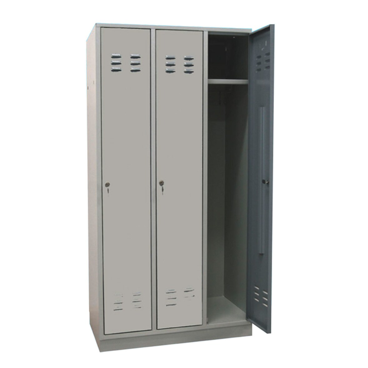 PROREGAL Garderobenschrank Ermine mit 3 Türen | HxBxT 178x89x50cm | Lichtgrau/Lichtgrau