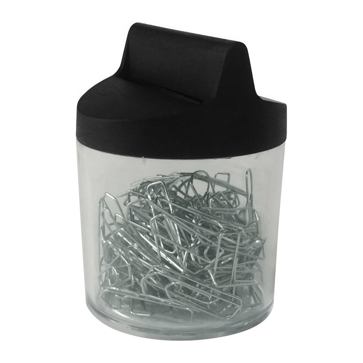 2x Büroklammernspender schwarz mit Magnet rund gefüllt mit 125 Büroklammern 26mm