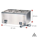 thumbnail of Romux® Baño María Eléctrico 2 Cubas GN 1/2 Sobremesa con Grifo de Vaciado y Regulador de Temperatura 30-110°C | Profesional Hostelería - 2000 W