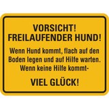 thumbnail of Hinweisschild, Vorsicht! Freilaufender Hund!, Aluminium, 150 x 200 mm - 200x150x0.45 mm Aluminium geprägt