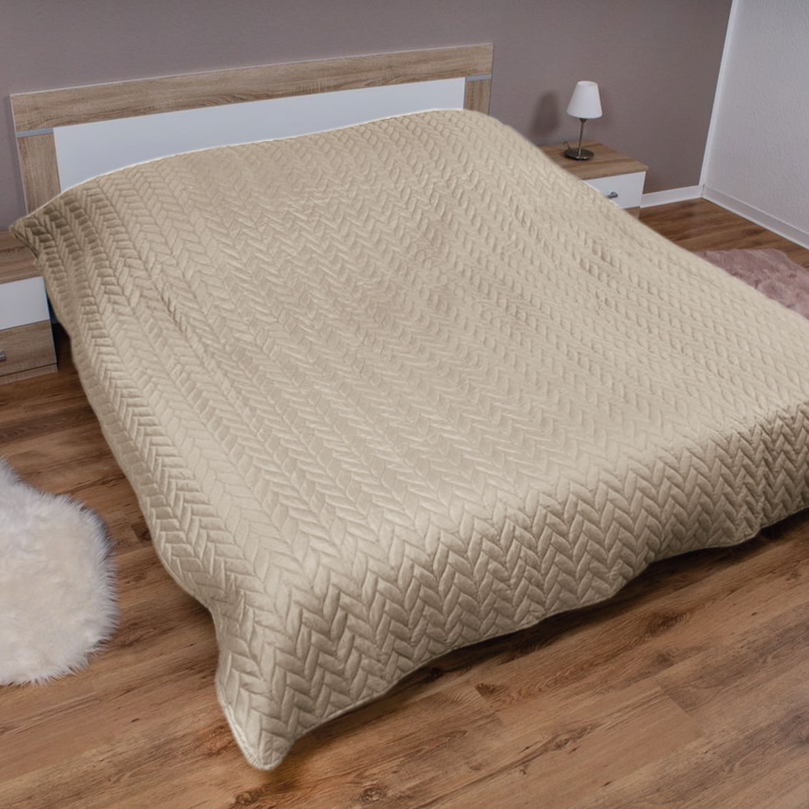 Bett- und Sofaüberwurf - Tagesdecke - 220cm x 240cm - Beige