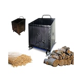 thumbnail of Carrello Portalegna Portapellet grande in ferro battuto con ruote colore spazzolato rame