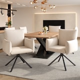 thumbnail of Esszimmerstuhl Set 6 Samt Beige 360 Grad drehbar mit Armlehnen Metallbeine ergonomische Rückenlehne hoher Sitzkomfort stabil und formstabil 88x60x60cm