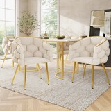 thumbnail of Esszimmerstuhl Samt Beige 44x41x74 cm mit goldfarbenem Rückengestell, Metallbeinen und verstellbaren Bodenausgleichern, komfortabel