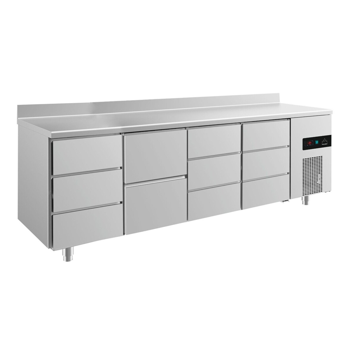 Kühltisch 2 Schubladen Mitte je 3 Schubladen links&Mitte&rechts Aufkantung, 2330x700x850mm -2/+8°C Edelstahl
