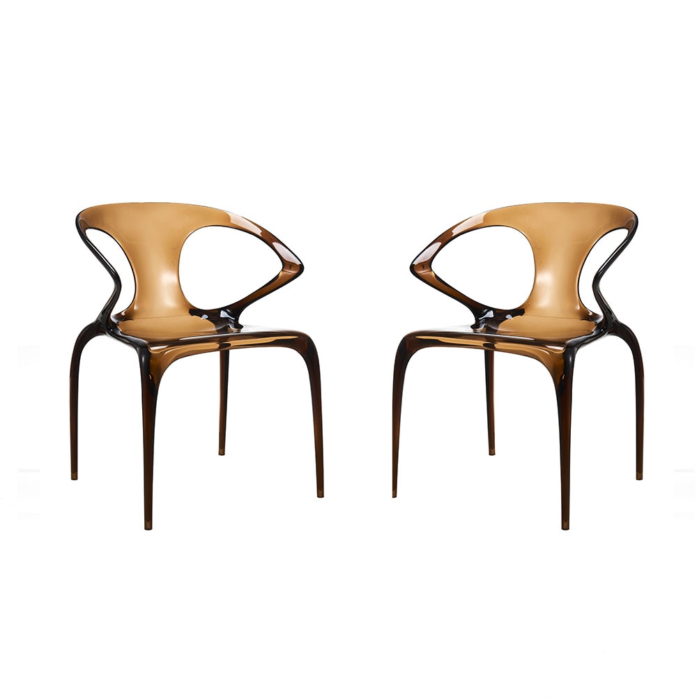 Lot de 2 chaises en polycarbonate, solides et légères, monobloc, design contemporain et raffiné, pour séjour et bureaux, intérieur – ASTRA/Marron