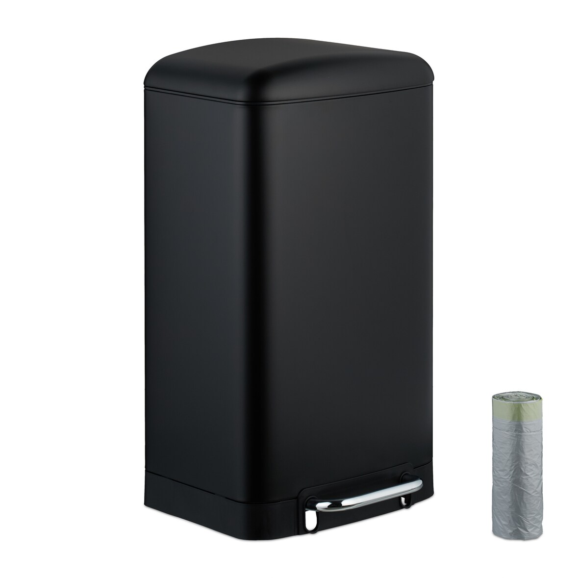 Relaxdays Mülleimer Küche, 30 L, Fingerabdruckschutz, entnehmbarer Inneneimer, Müllbeutel, Edelstahl Treteimer, schwarz