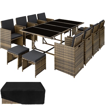 tectake Conjunto de ratán Palma compuesto de 8+4+1  Natural/Gris Oscuro
