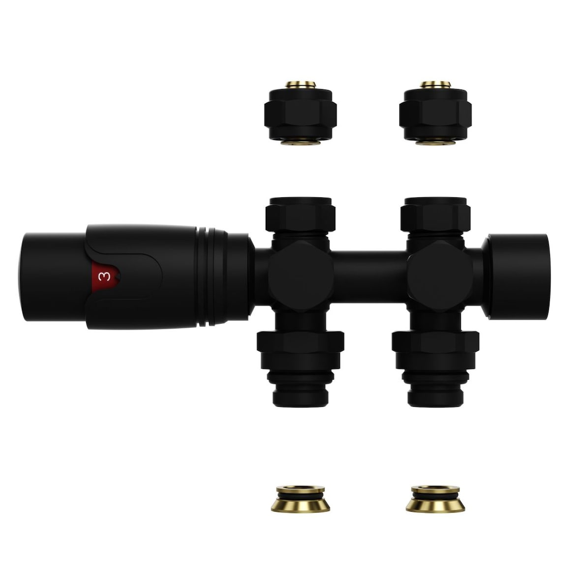 Belvit Design Heizkörperventil Thermostat Schwarz matt für Wand- und Bodenanschluss 1/2" PEX 16 x 2mm Konus M30