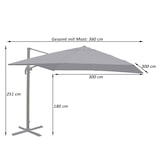 thumbnail of Gastronomie-Ampelschirm HWC-A96, Sonnenschirm, 3x3m (Ø4,24m) Polyester/Alu 23kg ~ anthrazit ohne Ständer