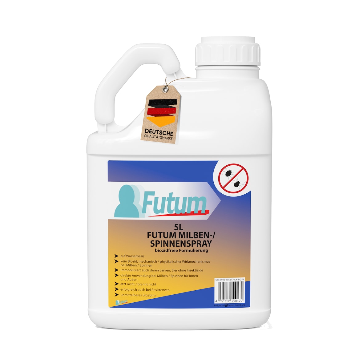 FUTUM 5L Milbenspray / Spinnenspray bekämpft Insekten, Eier, Larven, Insektenspray ohne Biozide auf Wasserbasis,  Sofortwirkung ohne Flecken