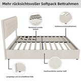 thumbnail of Polsterbett 140x200 Stoffbett Doppelbett mit Stauraum hohes gepolstertes Kopfteil Holzlatten stabil modernes Design Schlafzimmer Beige