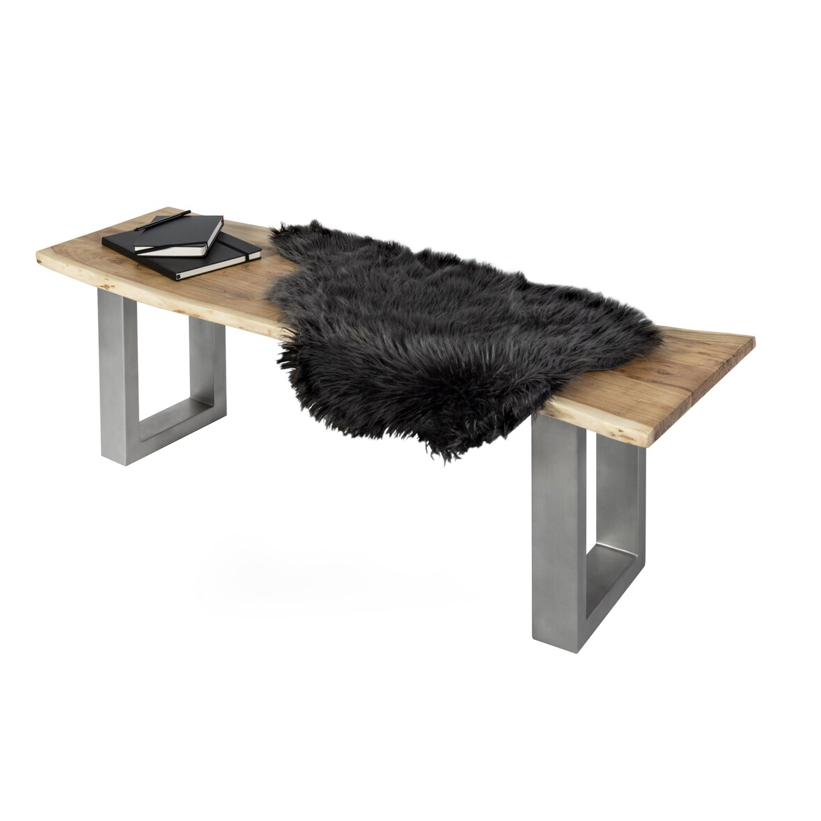 Sitzbank Baumkante 140 cm natur massiv Akazie silber